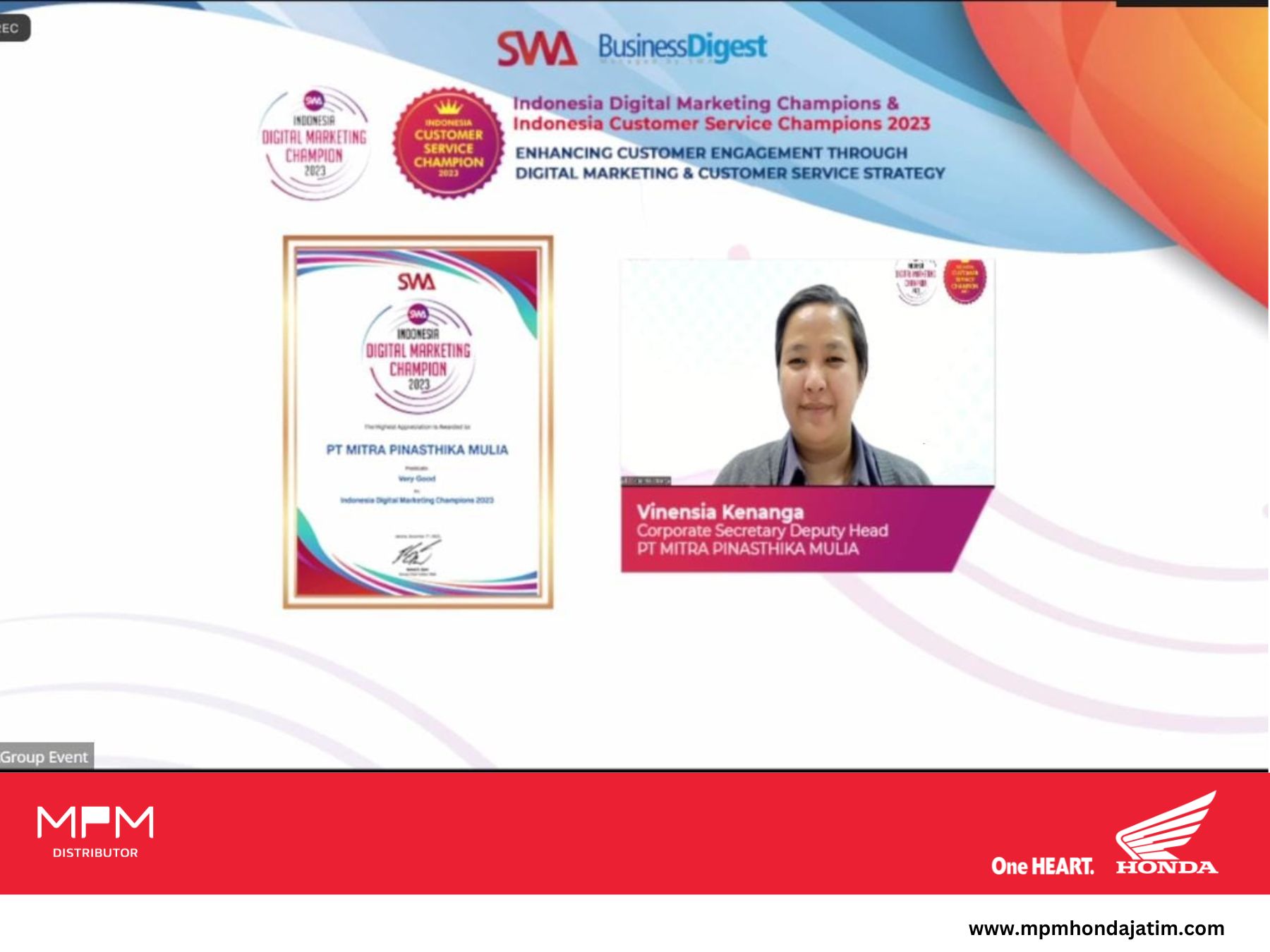 Tingkatkan Inovasi Digital Marketing, MPM Honda Jatim Raih Indonesia Digital Marketing Champion
